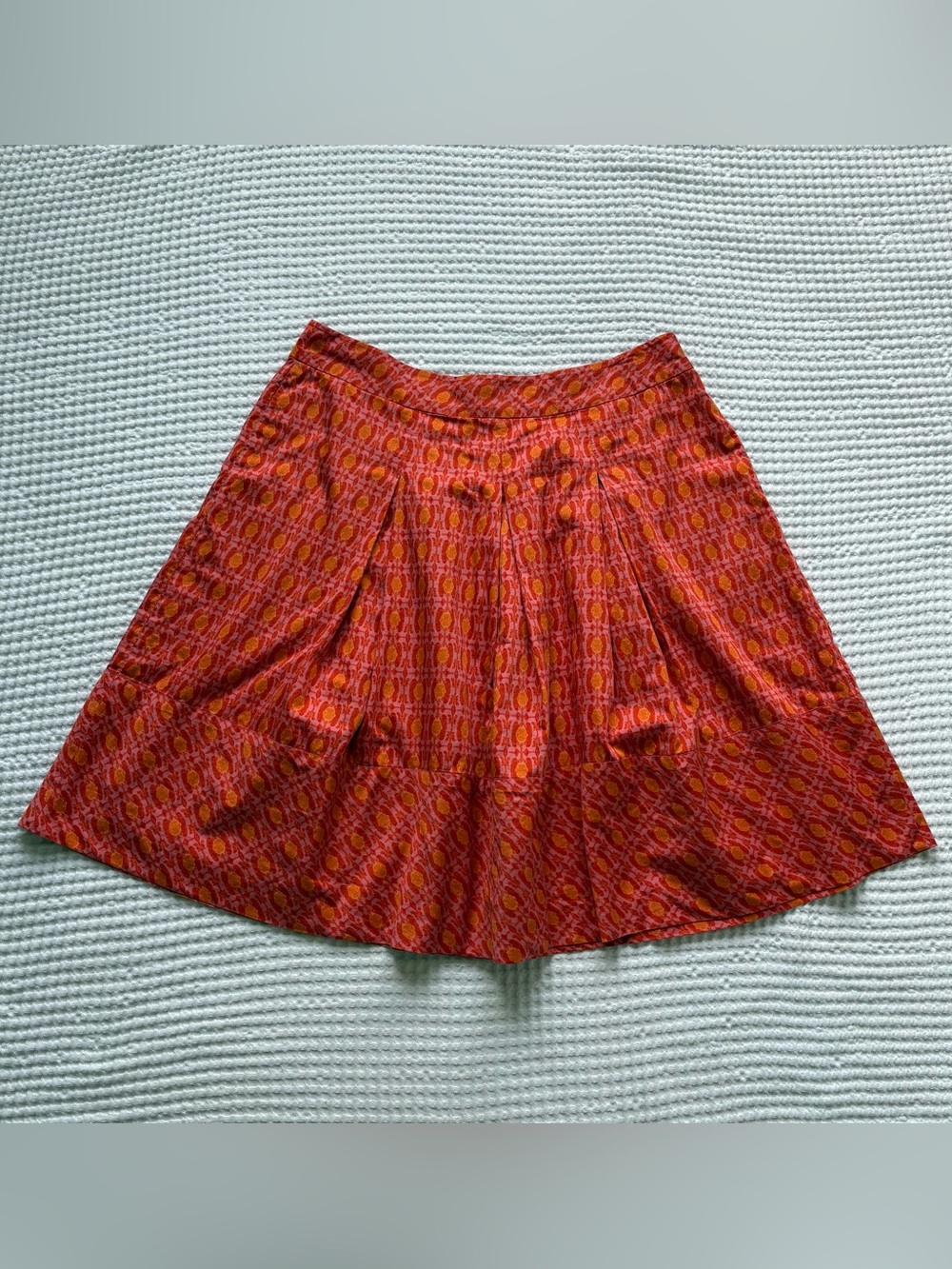 Talbots Pink Orange Geometric Print A-Line Skirt Pockets Office Career Church 14
